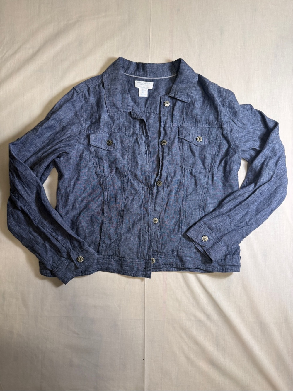 Martha Stewart 100% Linen Jacket Womens XL Blue Denim Chambray Shacket Top